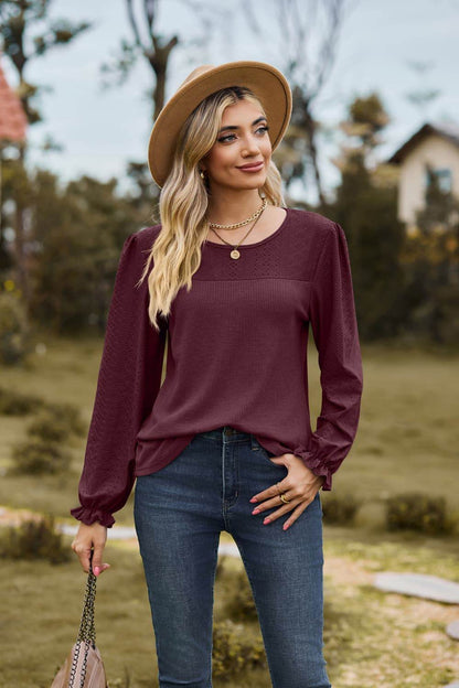 Round Neck Puff Sleeve Blouse Trendsi a666a76fae904b58af015d8785be664f-Max