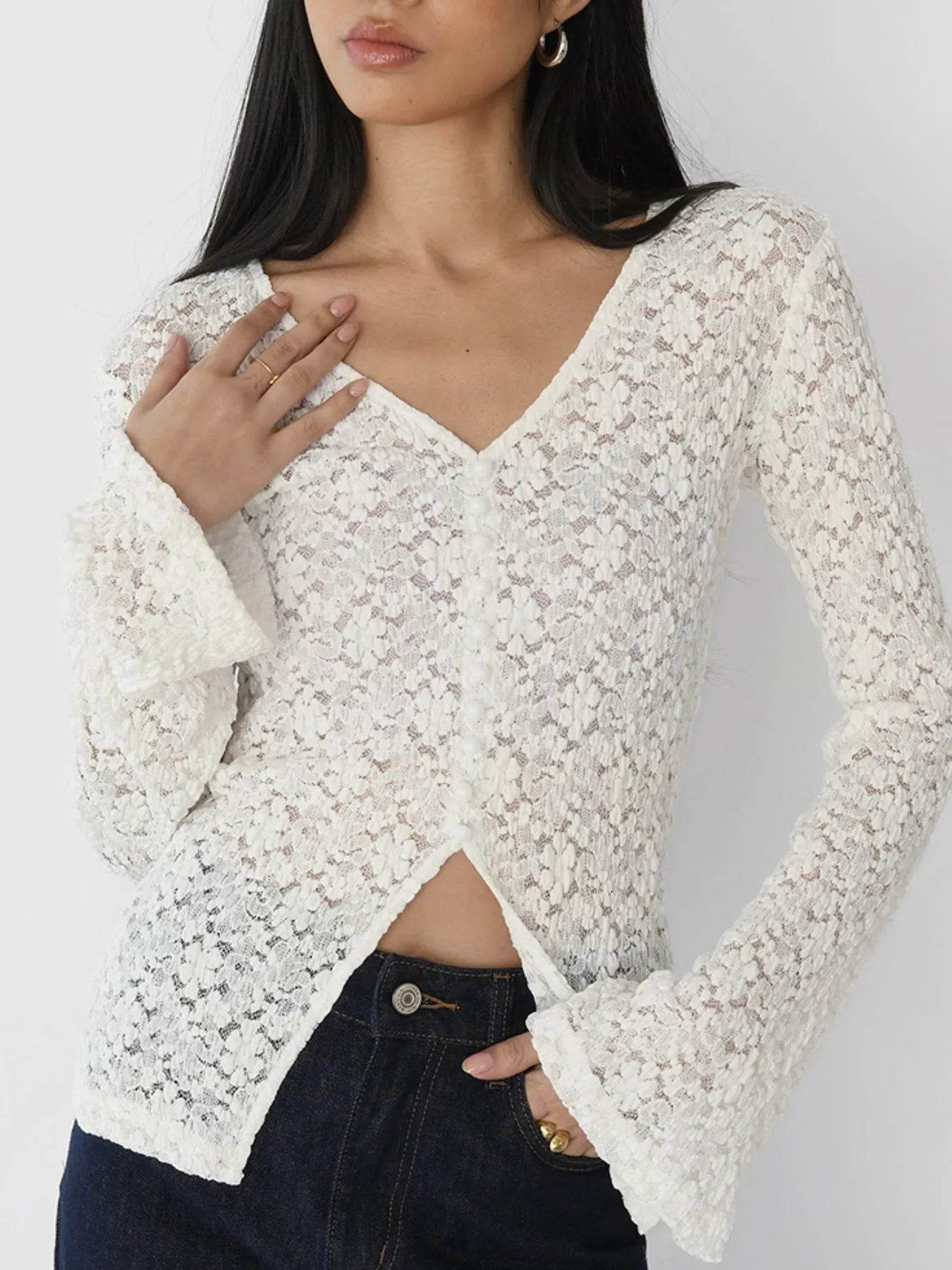Lace V-Neck Flare Sleeve T-Shirt Trendsi a678a2e0-91f8-4289-b461-d9b23aa34b2d-Max-Origin