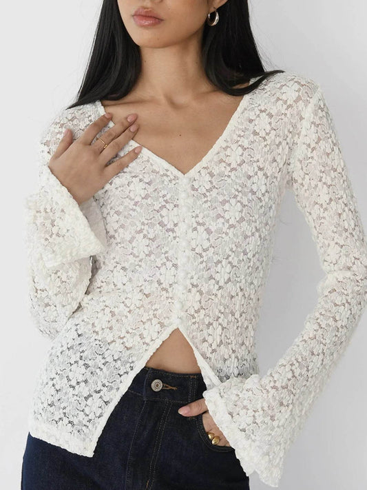 Lace V-Neck Flare Sleeve T-Shirt Trendsi a678a2e0-91f8-4289-b461-d9b23aa34b2d-Max-Origin