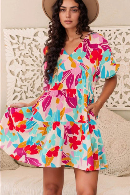 Floral Bubble Sleeve V Neck Tiered Ruffle Babydoll Dress Trendsi a6b82294-f50b-49f0-ac32-204d33ce2dd0-Max-Origin