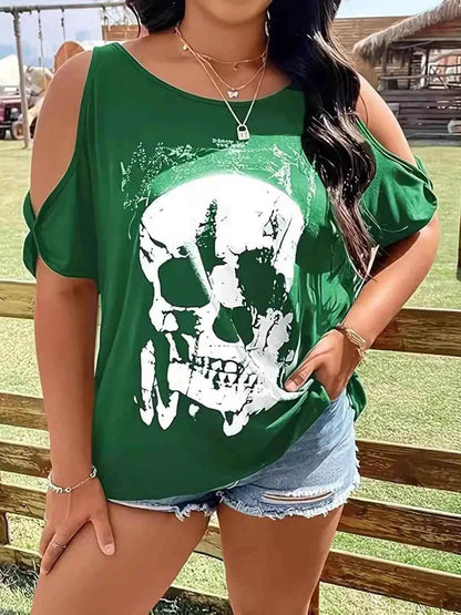 Plus Size Skeleton Graphic Round Neck Cold Shoulder T-Shirt Green Trendsi a6e75bab-38b8-4ce6-af4a-5c7af31d9a53-Max