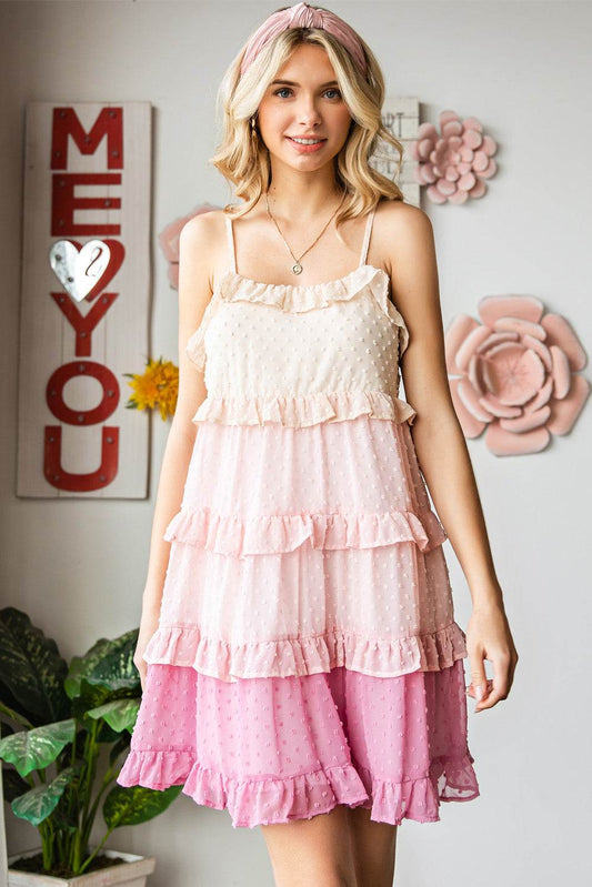 Color Block Swiss Dot Ruffled Tiered Spaghetti Strap Dress Pink Trendsi a6ef6a8d928b4c009bc9e082ee2d09e8-Max
