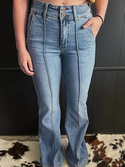 High-Waisted Flare Jeans with Seam Detail Medium Trendsi a6f563d6670a42a687d5942c081a73a8-Max-Origin