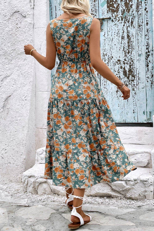 Perfee Floral V-Neck Tiered Sleeveless Dress Trendsi a732b951b3ab47ef8f0329fa04ecfc35-Max