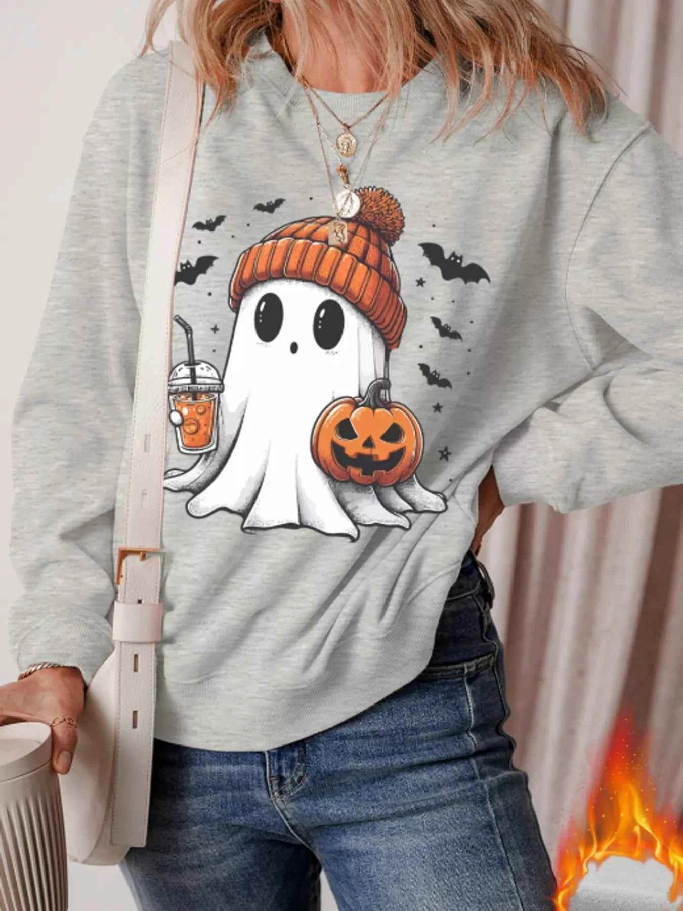 Halloween Ghost Round Neck Sweatshirt Gray Trendsi a7448e38e24642cfb13a6a0c8fef8273-Max-Origin