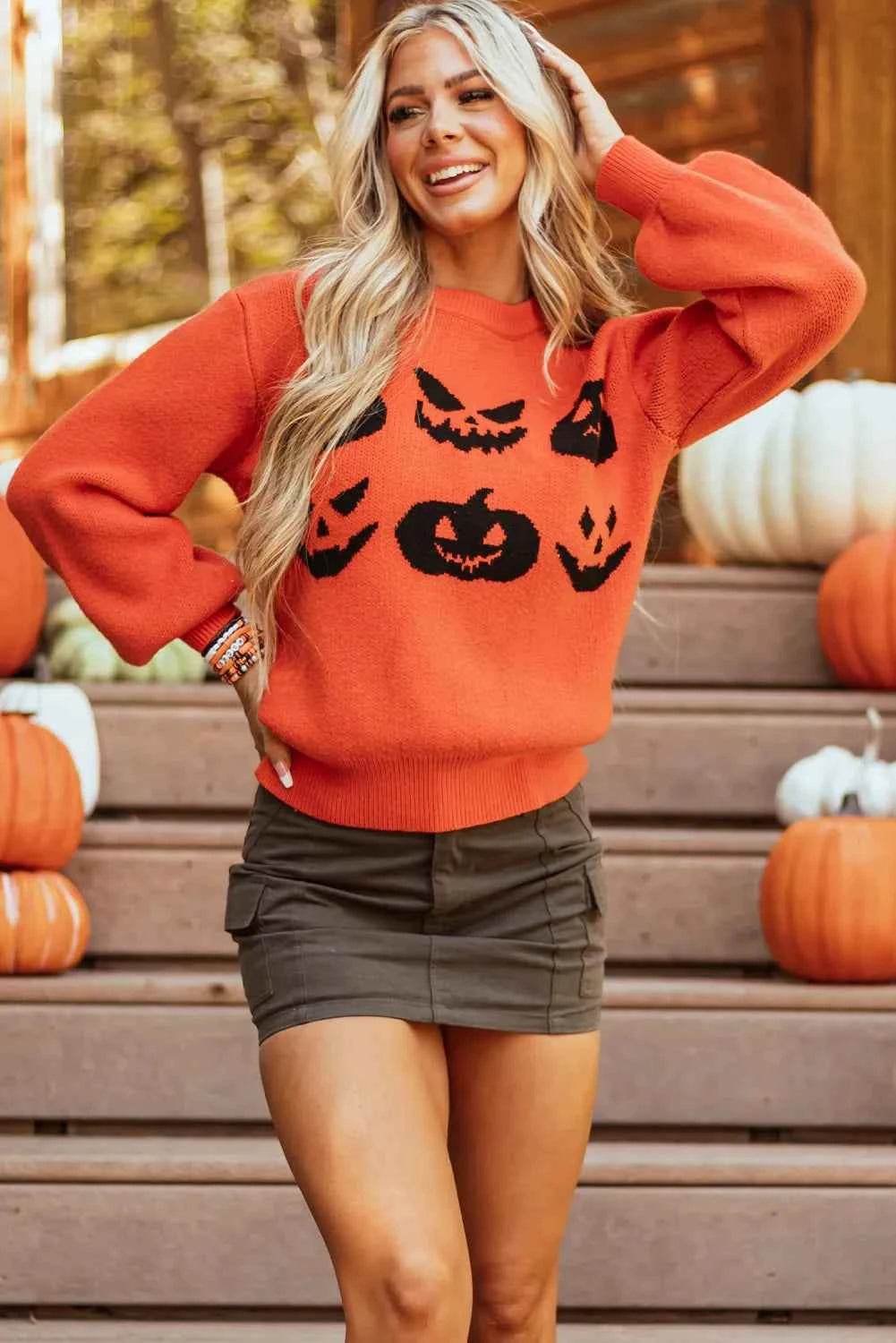 Pumpkin Pattern Round Neck Sweater Trendsi a74a7add-d06f-4fc3-97d8-7f608bc6401b-Max