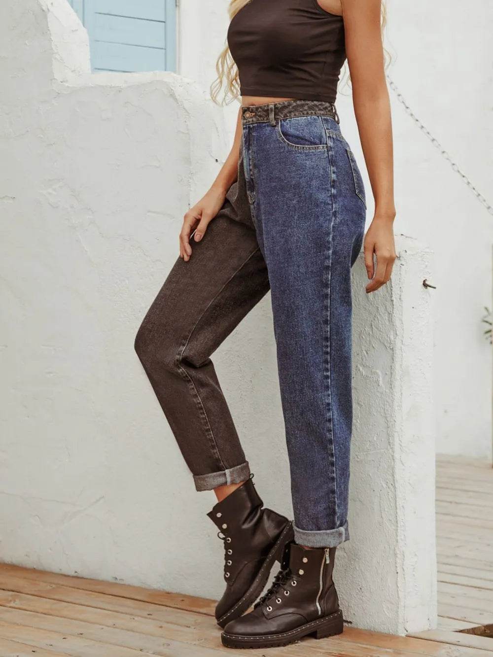 Two Tone Straight Leg Jeans Trendsi a7601b65-a73d-4134-8ea0-f4072a22e79f-Max