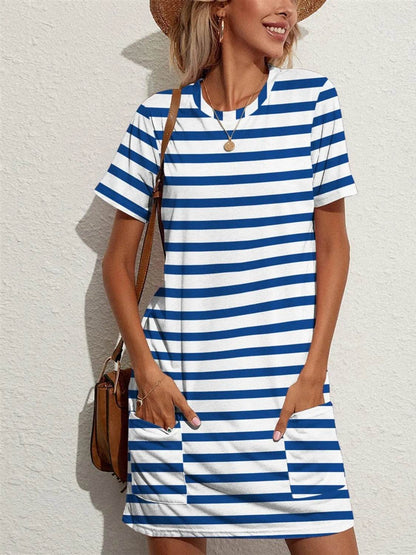 Contrast Striped Round Neck Short Sleeve Dress Blue Trendsi a7627731-3b08-4dcb-aeff-d7b964e27fa4-Max-Origin