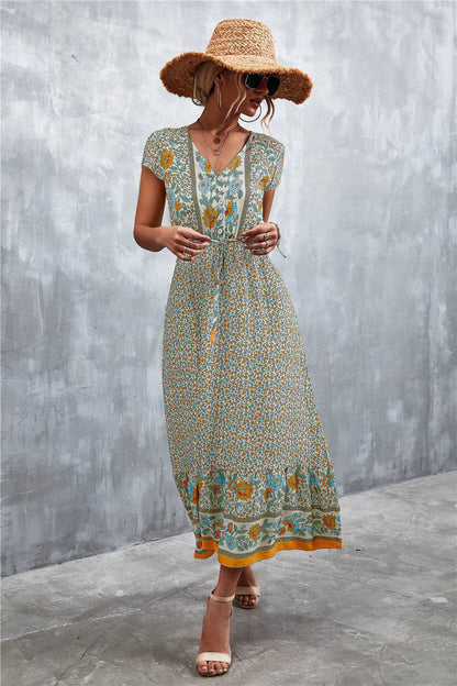 V-Neck Short Sleeve Printed Maxi Dress Beige Trendsi a7648435227b4b2f9b77b590316e5525-Max