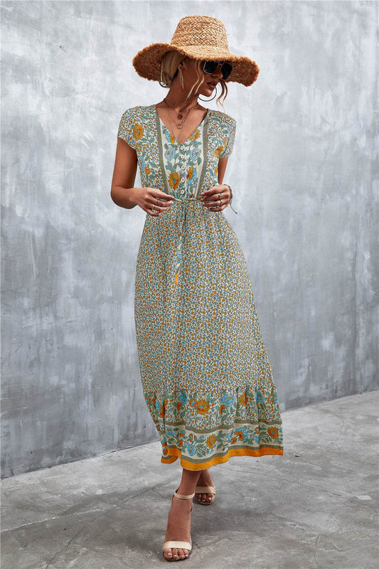 V-Neck Short Sleeve Printed Maxi Dress Beige Trendsi a7648435227b4b2f9b77b590316e5525-Max