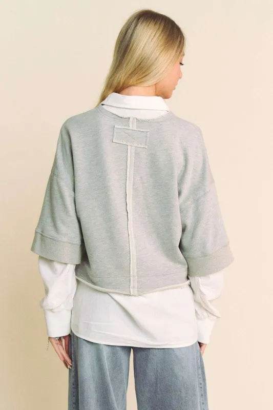 Davi & Dani Faux Layered French Terry Contrast Top Trendsi a7711b62-0359-4339-859f-735582c6f434-Max