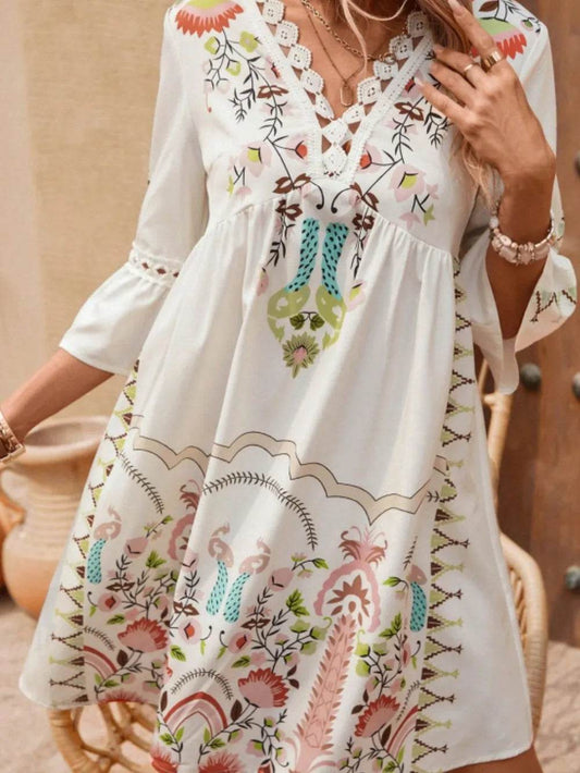 Lace Detail Printed Three-Quarter Sleeve Dress Trendsi a77fca29-bd23-4081-8bb9-8fc73d45491c-Max