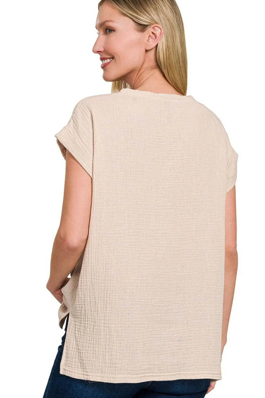 Zenana Double Gauze Round Neck Folded Short Sleeve Top Trendsi a79718cb-d2b1-4bae-9826-116ceae90a36-Max-Origin