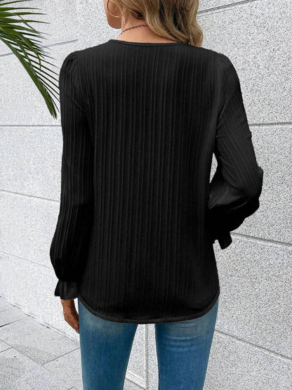 V-Neck Lace Detail Flounce Sleeve Blouse Trendsi a79af931c72f45ada6b2567ef53e3a4f-Max