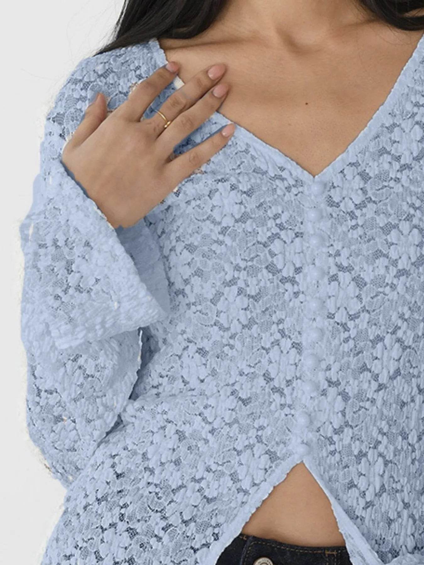 Lace V-Neck Flare Sleeve T-Shirt Trendsi a7a6deb3-104f-4219-8ced-73c2bf103683-Max-Origin