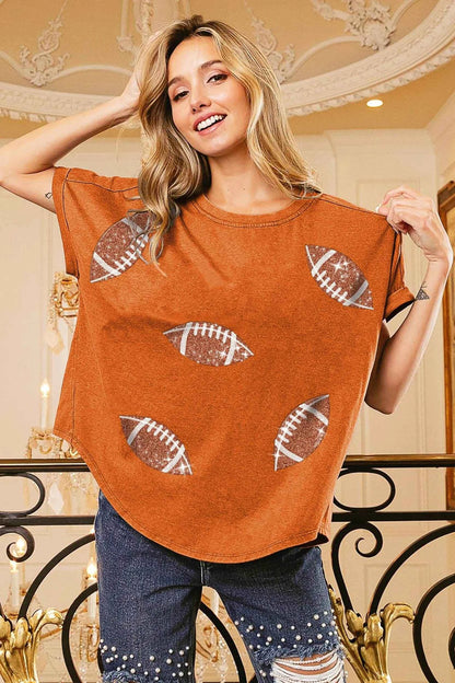 BiBi Football Sequin Embroidery Vintage Washed Top VINTAGE ORANGE Trendsi a7dc9df147564de78d00236ad9baf318-Max-Origin