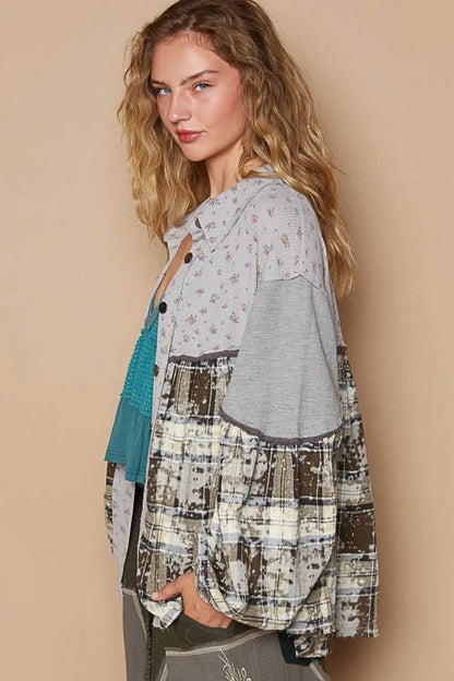 POL Balloon Sleeve Floral Color Block Plaid Shirt Trendsi a7e550b1-78ca-450c-82e4-5289a5e3f851-Max