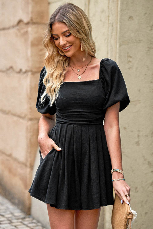 Square Neck Pleated Romper with Pockets Black Trendsi a8003e2a0a1a46398263c398e7584150-Max