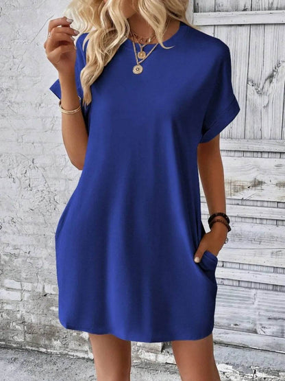 Pocketed Round Neck Short Sleeve Dress Dark Blue Trendsi a805cb0e-f7c2-4f7d-8e7e-e509da496587-Max