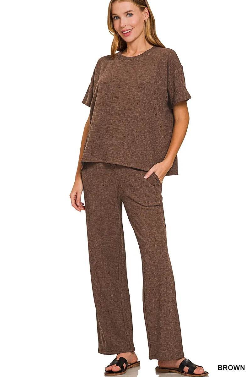 Zenana Slub Short Sleeve T-Shirt and Pants Set BROWN Trendsi a81a26f80e3f4715a430e4351b4c0b62-Max-Origin