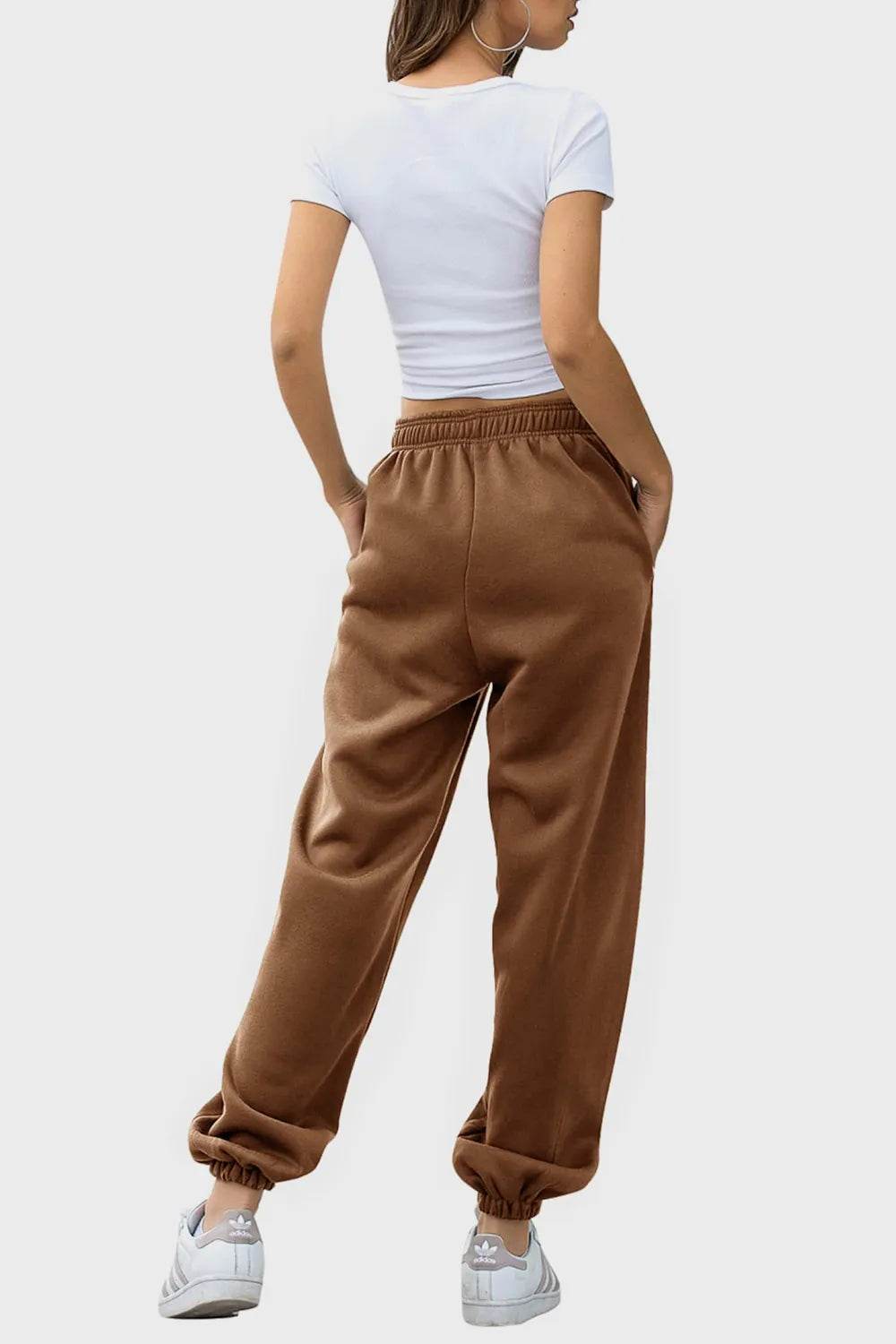 Elastic Waist Joggers with Pockets Coffee Brown Trendsi a8644ec3-36e0-4890-94e2-15b4252ca94c-Max
