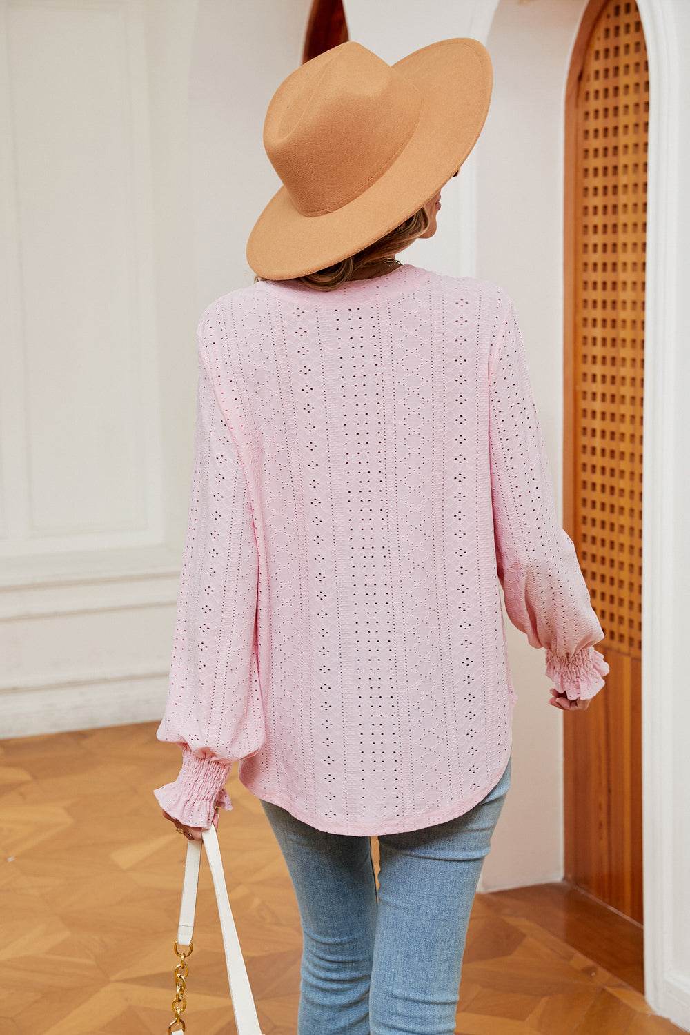 Notched Neck Flounce Sleeve Blouse Trendsi a86f7d09f67643d885ac414e6fe1b508-Max