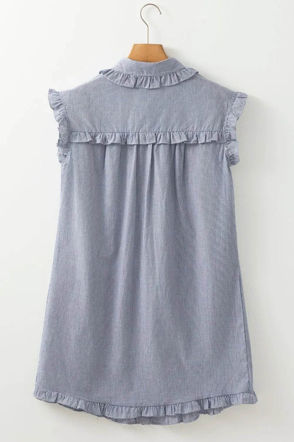 Stripe Frilled Ruffled Cap Sleeve Button Up Mini Dress Trendsi a897858e-6856-438e-8881-59cc22ad767e-Max