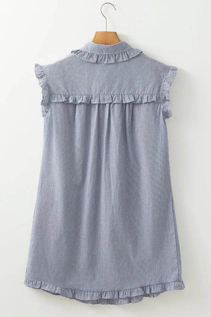 Stripe Frilled Ruffled Cap Sleeve Button Up Mini Dress Trendsi a897858e-6856-438e-8881-59cc22ad767e-Max