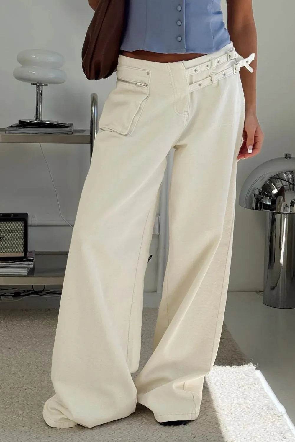 Wide Leg Jeans with Pockets Cream Trendsi a8cc5d00-4f70-42b8-ac2d-1d3a44be557d-Max