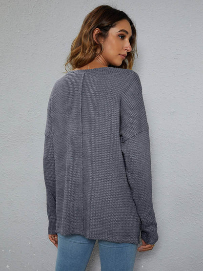 Dropped Shoulder High-Low Waffle-Knit Top Trendsi a8da043972714e5fa29f79a91818cb31-Max