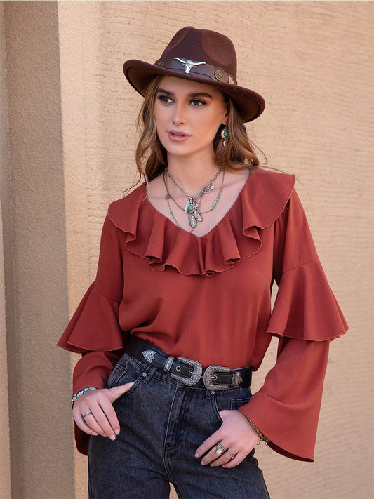 Statement Collar Long Sleeve Blouse Brick Red Trendsi a8dac4f8e8fb403d857e6062bf395590-Max