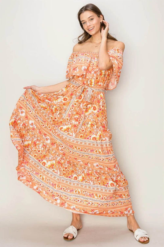 HYFVE Floral Off-Shoulder Tie Front Maxi Dress Apricot Trendsi a8ea7c85-098f-4235-9800-103032388fcc-Max