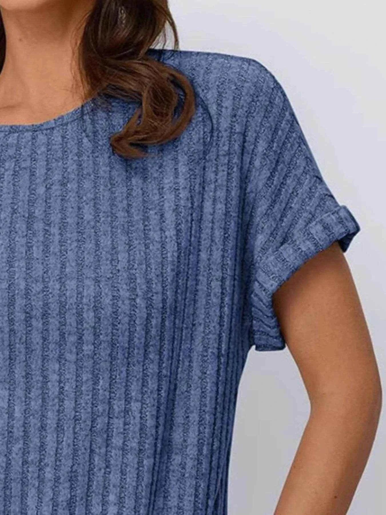Casual Ribbed Knit Short Sleeve T-Shirt Trendsi a8fe7f13-ce57-4285-872d-58746e4648d8-Max-Origin