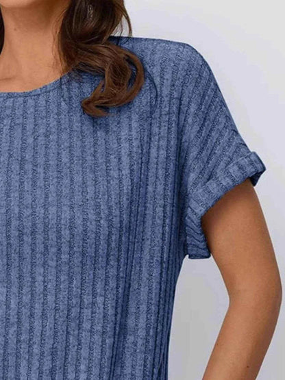 Casual Ribbed Knit Short Sleeve T-Shirt Trendsi a8fe7f13-ce57-4285-872d-58746e4648d8-Max-Origin