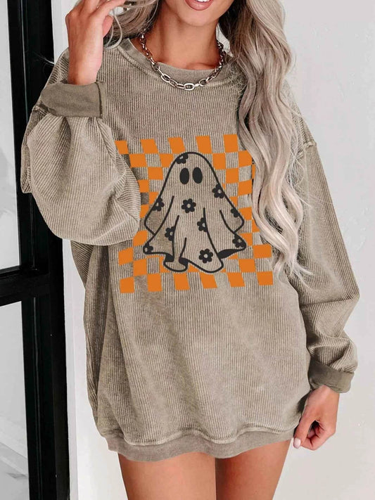Halloween Checkerboard Floral Ghost Graphic Corded Sweatshirt Trendsi a9085b97-5ef9-4613-aaf9-64b649826745-Max-Origin