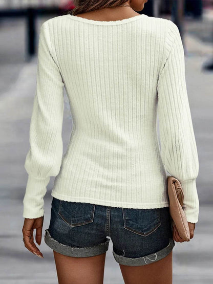 Shiny Ribbed Round Neck Lantern Sleeve Knit Top Trendsi a9274fd0ffb94a99baeb835e5acd66d4-Max