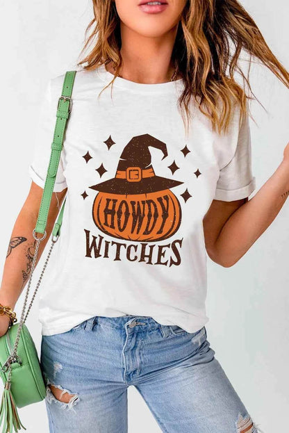 HOWDY WITCHES Round Neck Short Sleeve T-Shirt White Trendsi a94d273d-de36-4130-8022-b299e09e2ddd-Max
