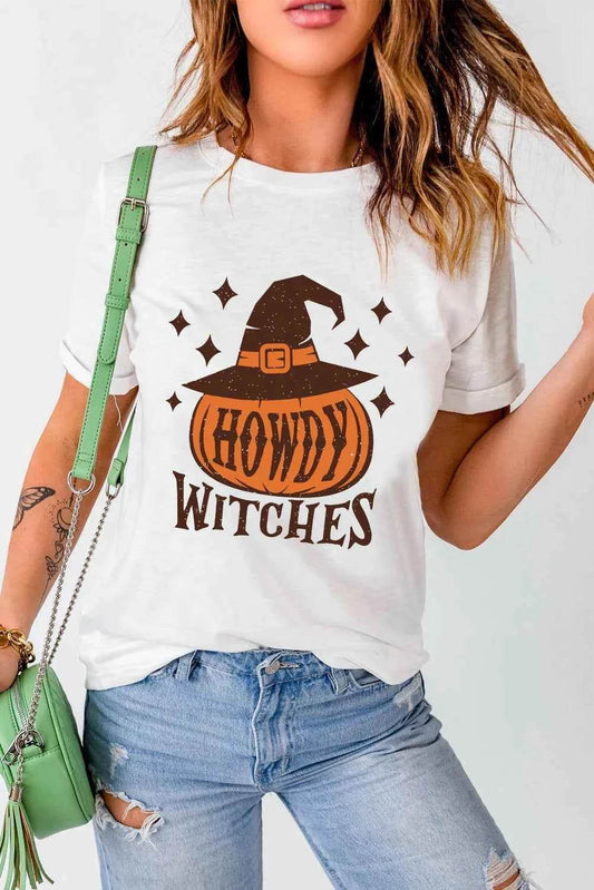 HOWDY WITCHES Round Neck Short Sleeve T-Shirt White Trendsi a94d273d-de36-4130-8022-b299e09e2ddd-Max