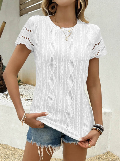 Crochet Lace Short Sleeve T-Shirt Trendsi a952c2353eb34c33a61440823abb6d39-Max-Origin
