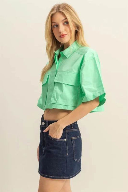 HYFVE Front Pockets Poplin Collared Neck Crop Shirt Trendsi a958a78c-e281-432c-8a6d-60ba41626813-Max