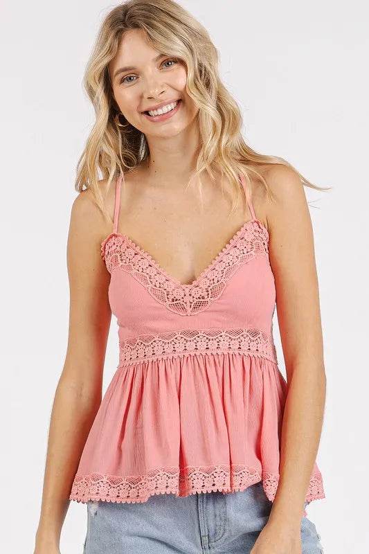 Mittoshop Crisscross Back Lace Detail V-Neck Cami RICH PINK Trendsi a95e15ee-bcbf-45b2-9223-befbc54d714e-Max