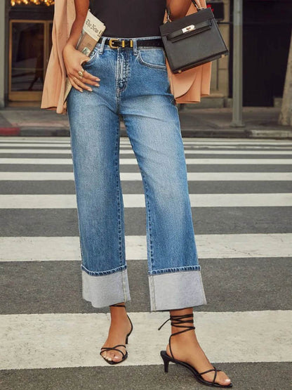 High Waisted Straight Leg Rolled Jeans Medium Trendsi a9d4f339-fe60-4178-ac95-fd232907c3ed-Max