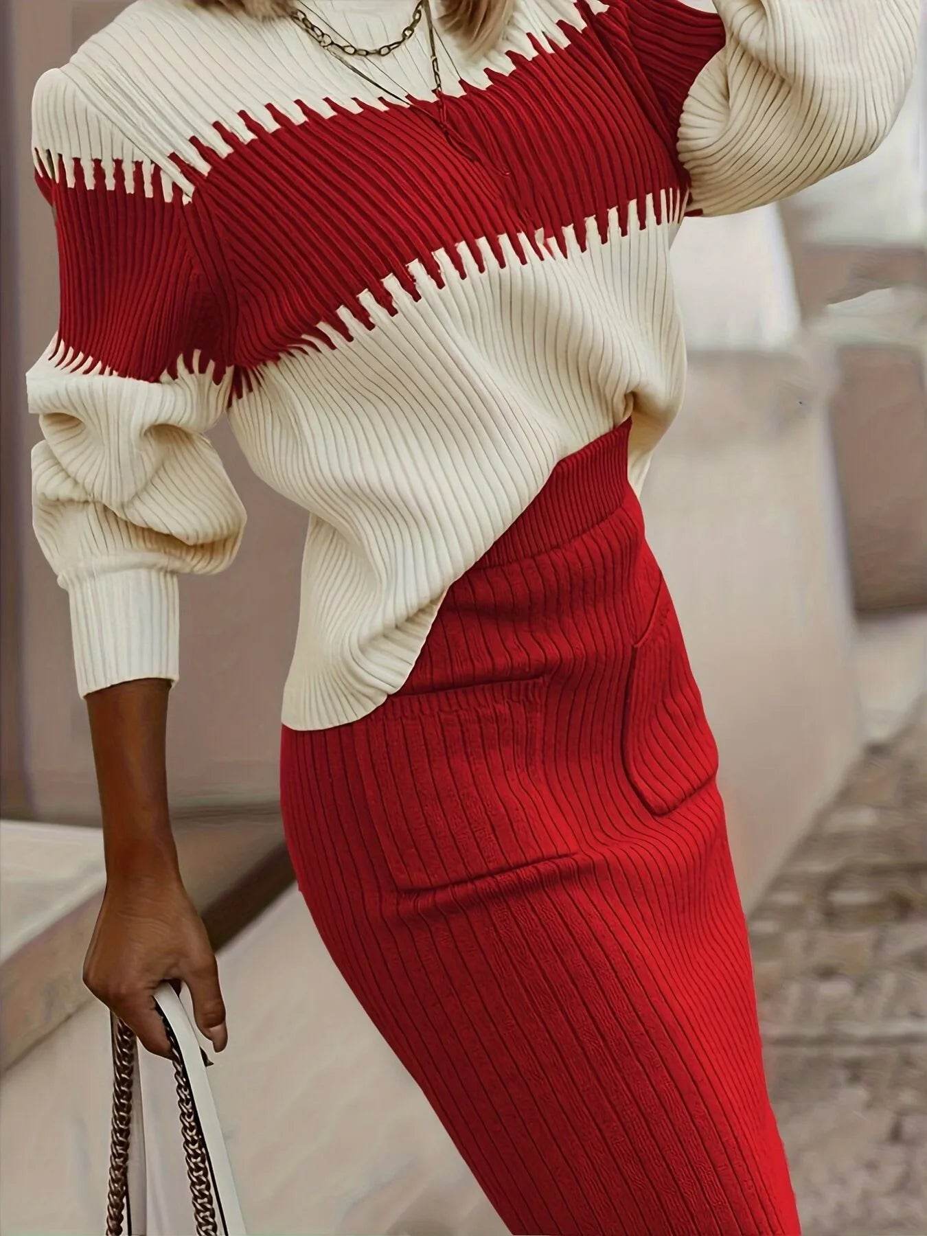 Two-Tone Ribbed Knit Top and Skirt Sweater Set Red Trendsi a9ea90a73238434eb330dcf014c68c16-Max-Origin