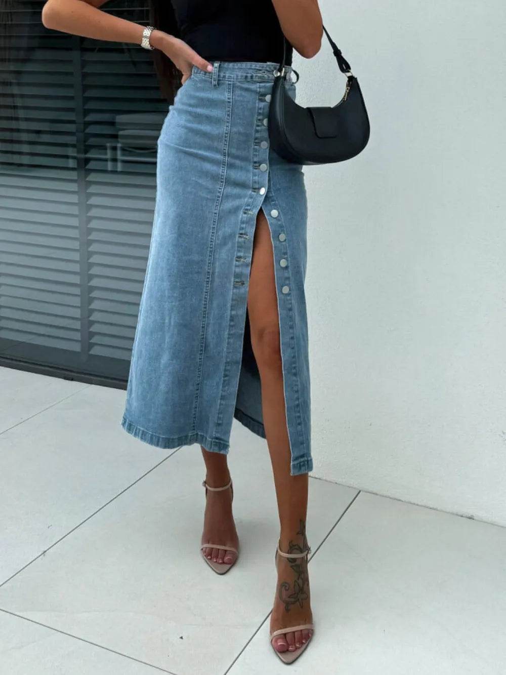 Front Button Slit Midi Denim Skirt Light Trendsi a9f47413-ae71-44de-ba1e-b638184f93f8-Max