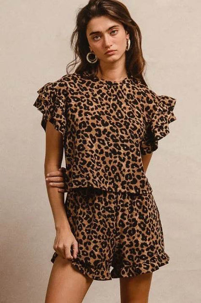 BiBi Leopard Print Waffle Texture Layered Ruffle Sleeve Top and Shorts Set Trendsi aa00162fe14a4a79889545970c35b9d6-Max-Origin