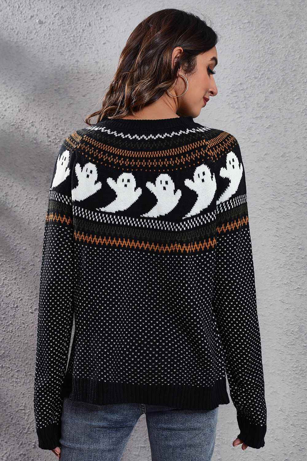 Ghost Pattern Round Neck Long Sleeve Sweater Trendsi aa02e3d8953044d08a436bb032851cb7-Max