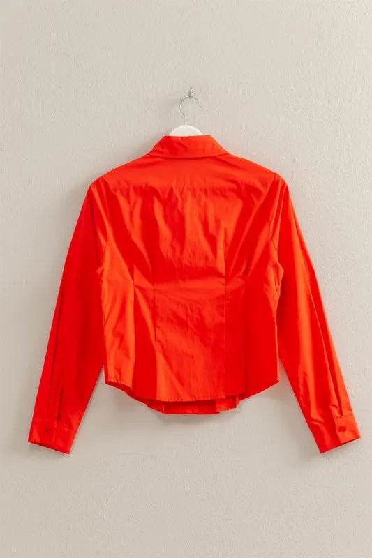 HYFVE Long Sleeve Pleated Waist Poplin Shirt Trendsi aa256797751b440faad032723aa1e4fa-Max-Origin