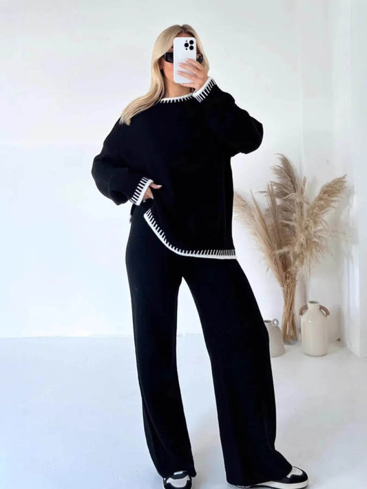 Contrast Trim Round Neck Top and Pants Sweater Set Black Trendsi aa2bfc04522f40218ca5f1f61ce3f581-Max-Origin