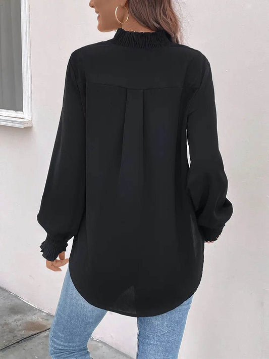 Perfee Smocked Notched Long Sleeve Blouse Trendsi aa326dcc20b0425bb430e1ab5f95cfbe-Max