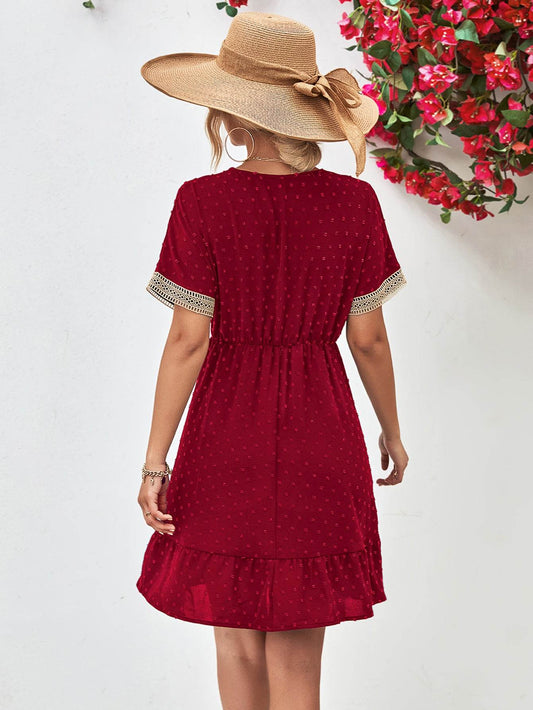 Contrast V-Neck Short Sleeve Mini Dress Trendsi aa585704798744ad8c6940da1d5fc3ae-Max